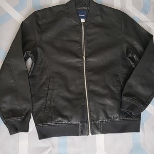 Mens Basic Edition Black Faux Leather Jacket (L)